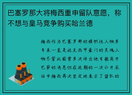 巴塞罗那大将梅西重申留队意愿，称不想与皇马竞争购买哈兰德