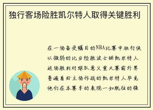 独行客场险胜凯尔特人取得关键胜利